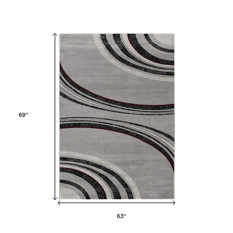 6' X 9' Gray Abstract Dhurrie Area Rug, Rectangle 5' x 8'