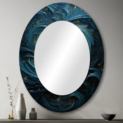 Blue Fury Waves Spiral I - Miroir mural ovale moderne bleu