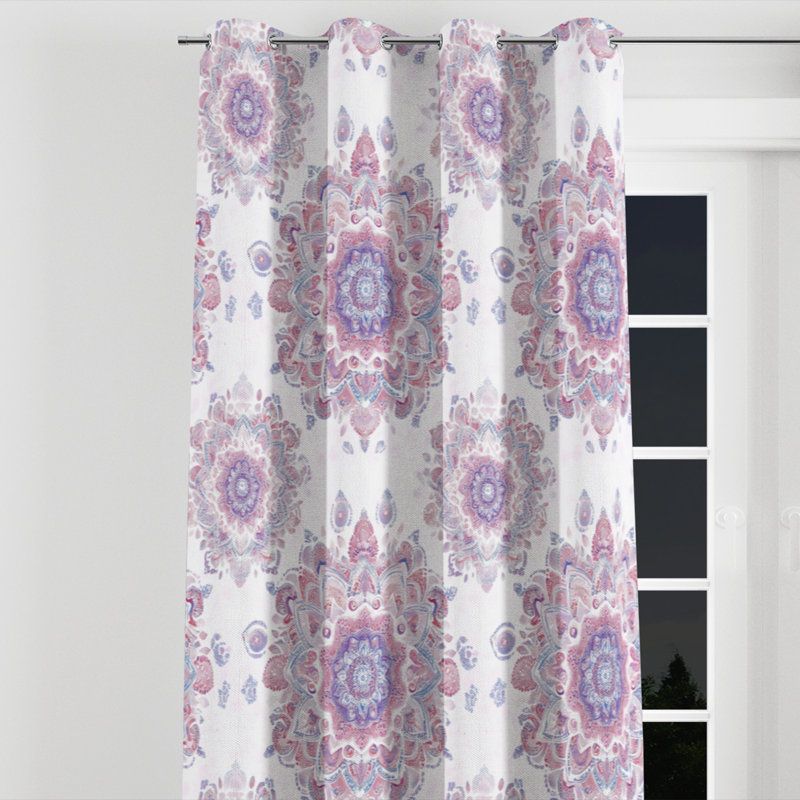 Boho Curtain panels - Paisley Soft Purple Mandala Grommet Curtain - 1 Panel, 52" W x 90" L, Silver Grommets