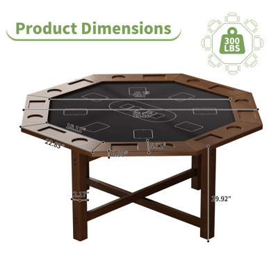 Solid Wood Octagon Poker Table for 8 Players with Premium Neoprene Playmat, Texas Hold'em, D&D & Puzzle Board Game Table with Cup Holders & Chip Trays, Space-Saving Collapsible Base, Black Walnut