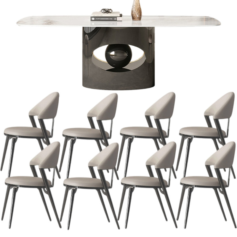 Ensemble de table de salle à manger rectangulaire Light Luxury, Blanc / gris clair, Blanc cassé / blanc