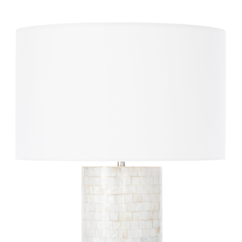 White Linen Shade Mother of Pearl Table Lamp