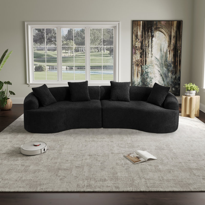 Chenille Boneless Curved Sofa, Left-right Symmetrical Design, Luxurious 4-seater Living Room Sofa, Black