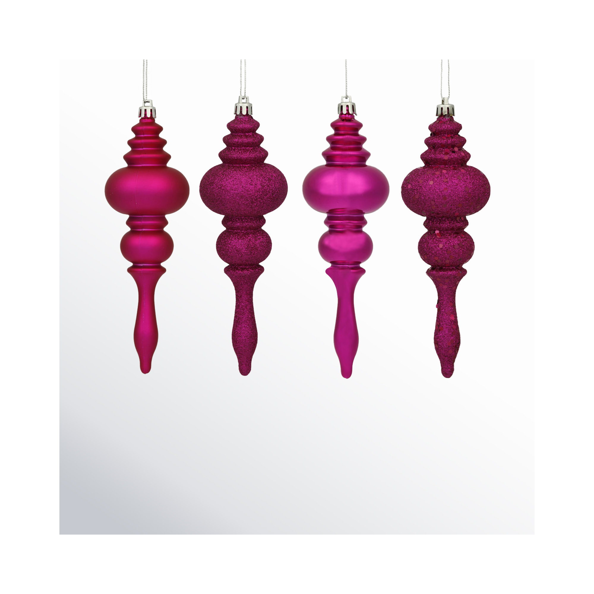7" Finial Ornament 8/Pk, Pink Magenta