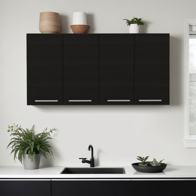 Buffet décoratif mural 47 po en bois noir avec quatre portes 47 po
