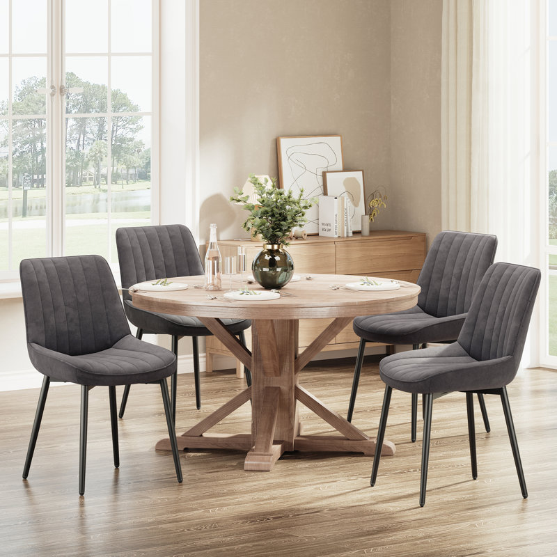 Chaise rembourrée moderne avec dossier capitonné et pieds en métal pour la salle à manger de cuisine, Gris