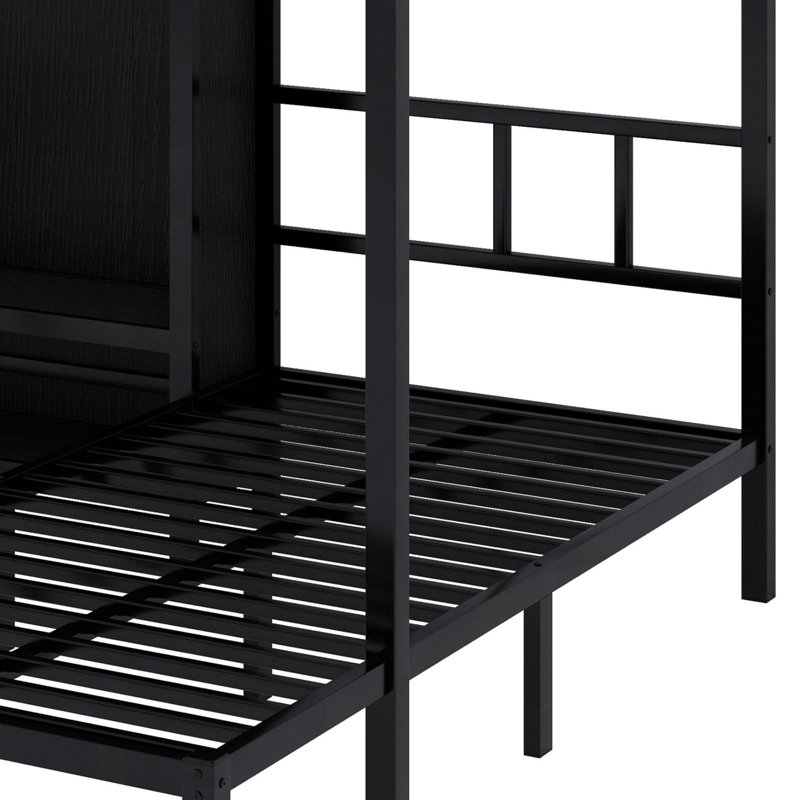 Lit superposé en métal avec bureau pliant, garde-robe à DEL