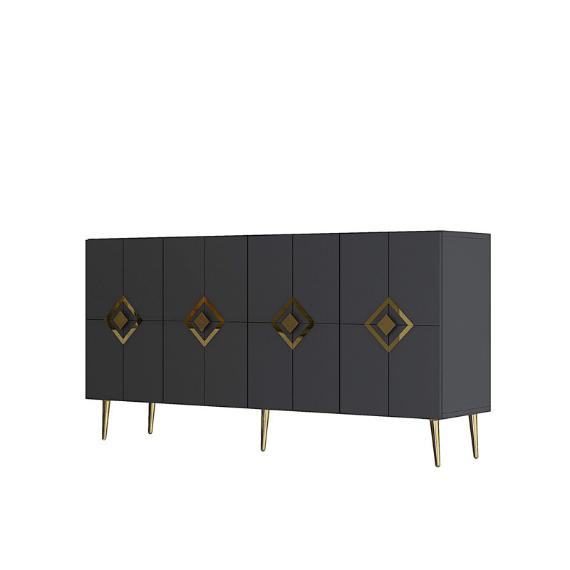 Modern Console Table with Wall-Mount Option, Anthracite & Gold, 100% Melamine Coated Particle Board, Thickness: 0.7 inches | Multiple Shelves for Stylish Storage, Sleek Geometric Design