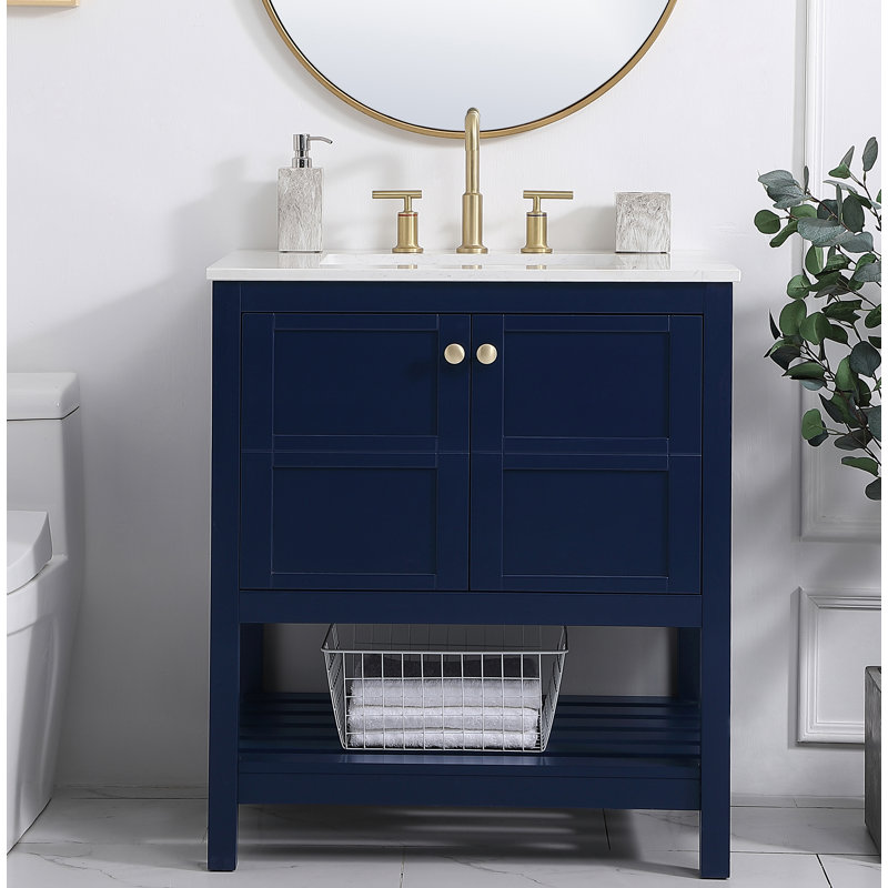 Elena 30'' Single Bathroom Vanity with Engineered Marble Top, Blue
