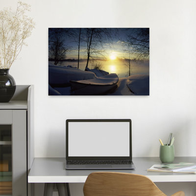 Snow Covered Boats At The Riverside Vuoksi River Imatra South Karelia Southern Finland Finland Abstract Contemporary Landscape Nature Art