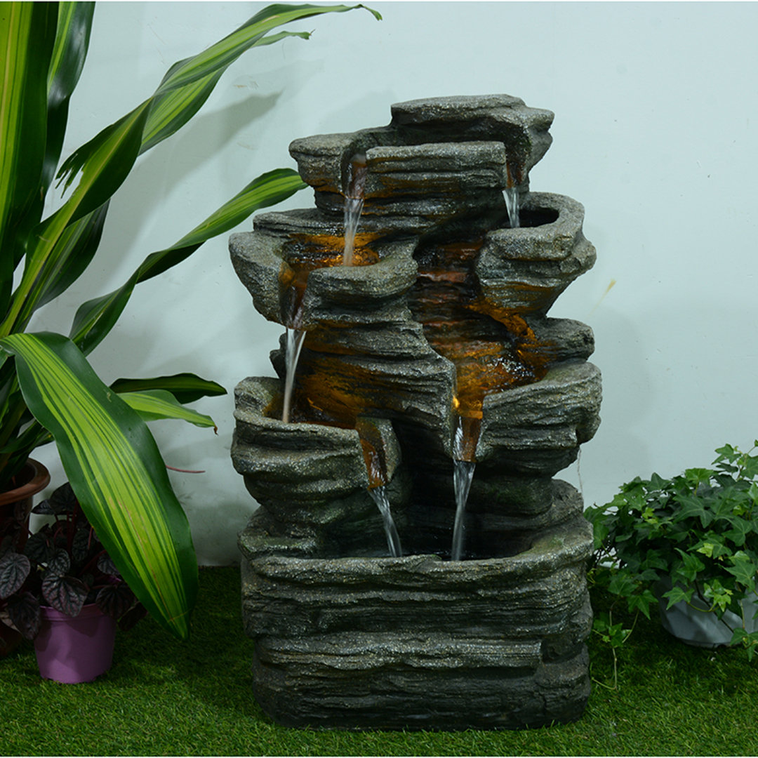 Resin Multi-Level Rock Fountain with LED Light Hi-Line Gift Ltd.