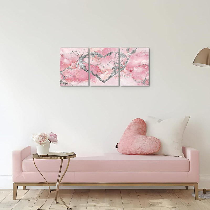 3 Piece Wrapped Canvas Print, Pink