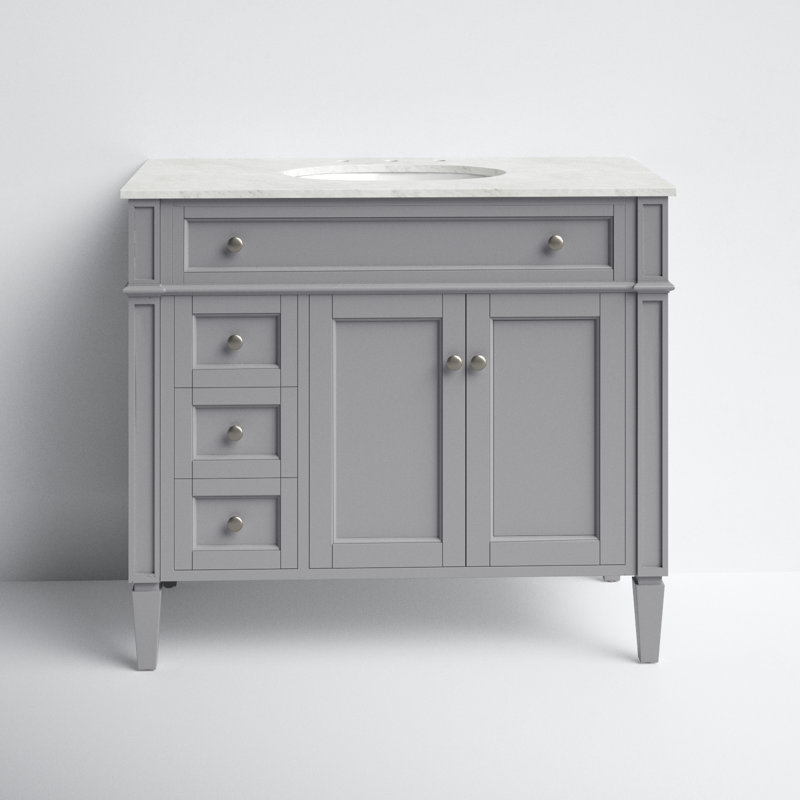 Rivers 40'' Single Bathroom Vanity with Carrara Marble Top, Gray
