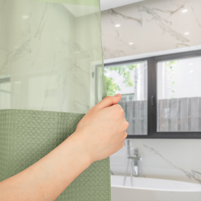 Rideau de douche Ramjani Waffle Weave, H 74 po x l 71 po, Vert sauge