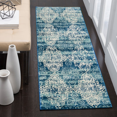 Tapis bleu royal et ivoire à motif géométrique Allard