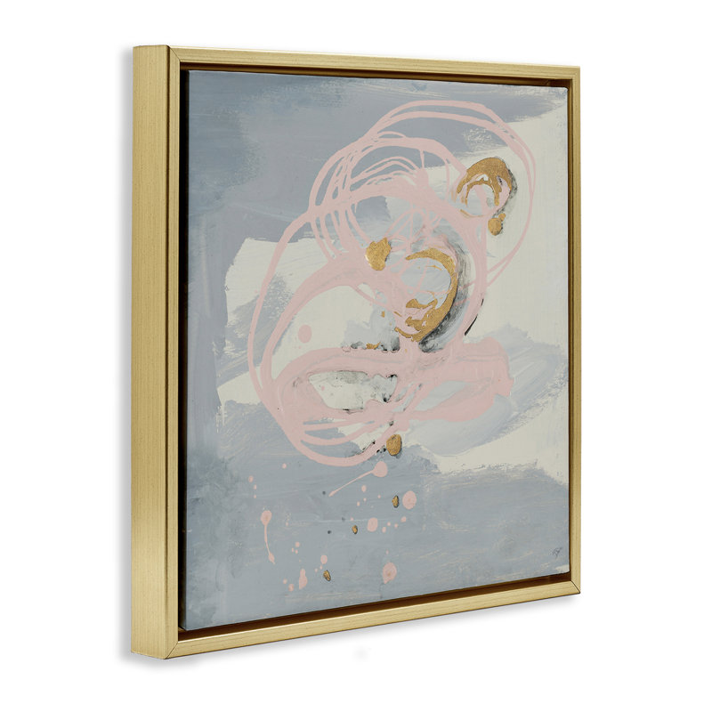 «Grey with Pink Swirl» par Patricia Pinto, H 18 po x l 18 po x P 1,7 po, Cadre flottant métallique doré