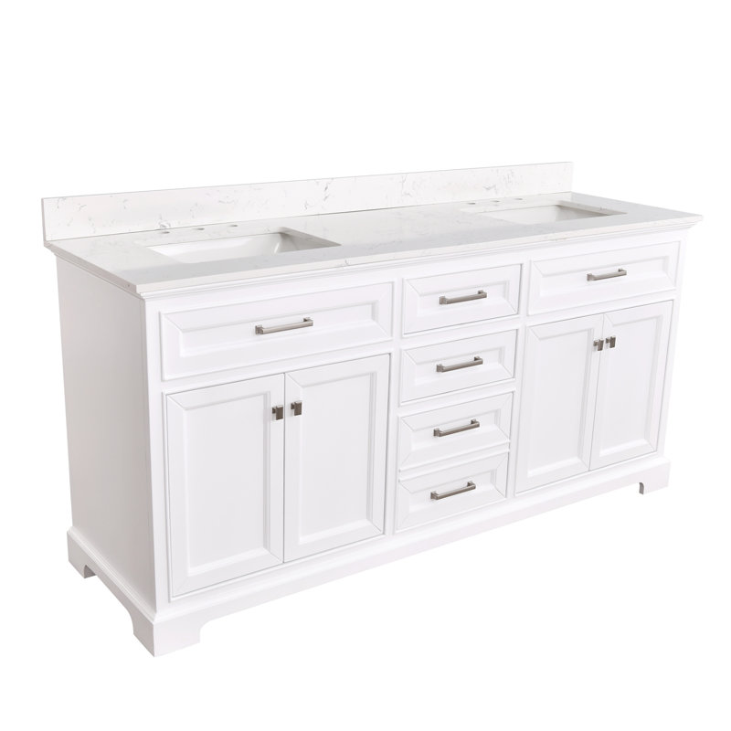 Meuble-lavabo double 72 po avec lavabo rectangulaire en pierre d'ingénierie Angela
