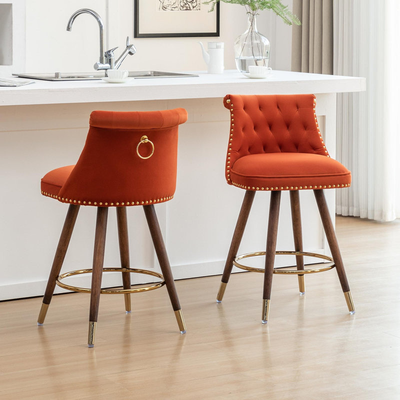 Ensemble de 2 tabourets de comptoir capitonnés avec garniture cloutée Roundhill Furniture Elvara - Orange, Orange