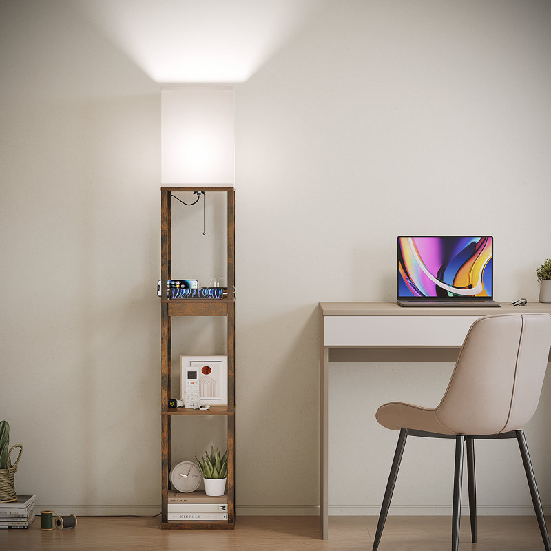 Lampe sur pied à colonne 63 "avec prise et tiroir Latitude Run, Brun