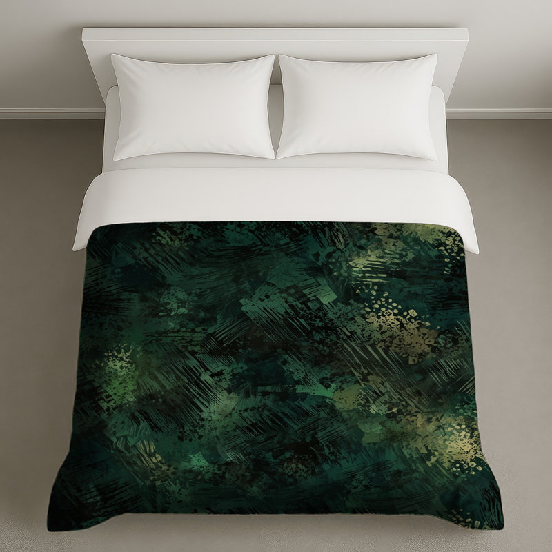 Dark Green Abstract Texture Duvet Covers, Queen