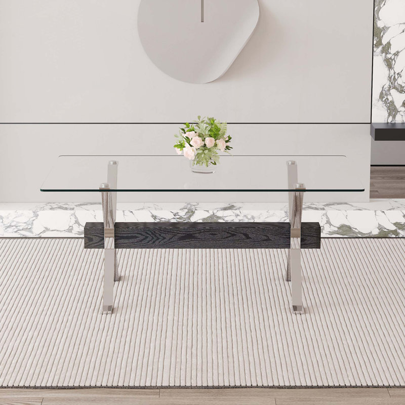 Kaspen Rectangular,dinning table,dining room table, Silver/Black, 71" L x 35.4" W
