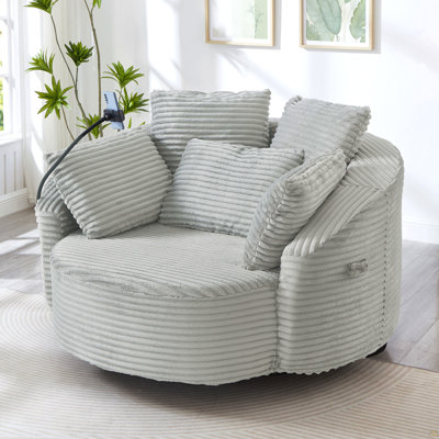Fauteuil d'appoint rond en velours côtelé 360 ° avec 5 coussins décoratifs