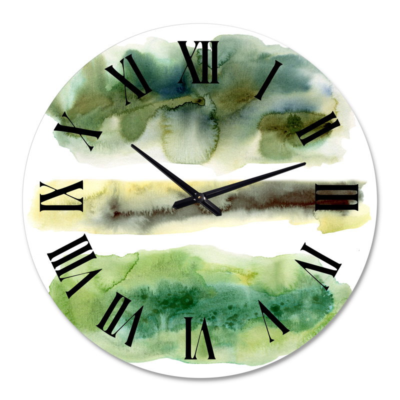 Nuage abstrait doré vert avec points bleus III - horloge murale moderne, Grand