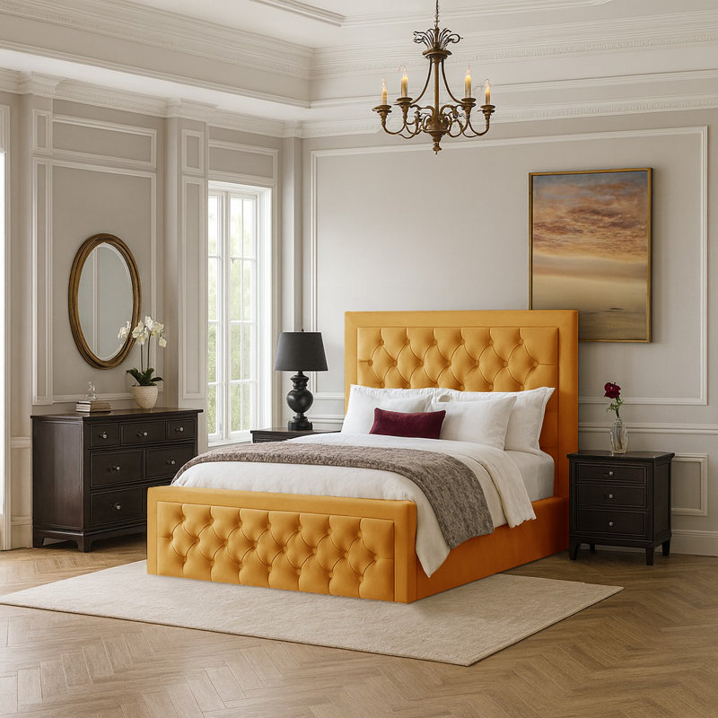 Lillias Upholstered Ottoman Storage Bed, Turmeric, 135 x 190 cm