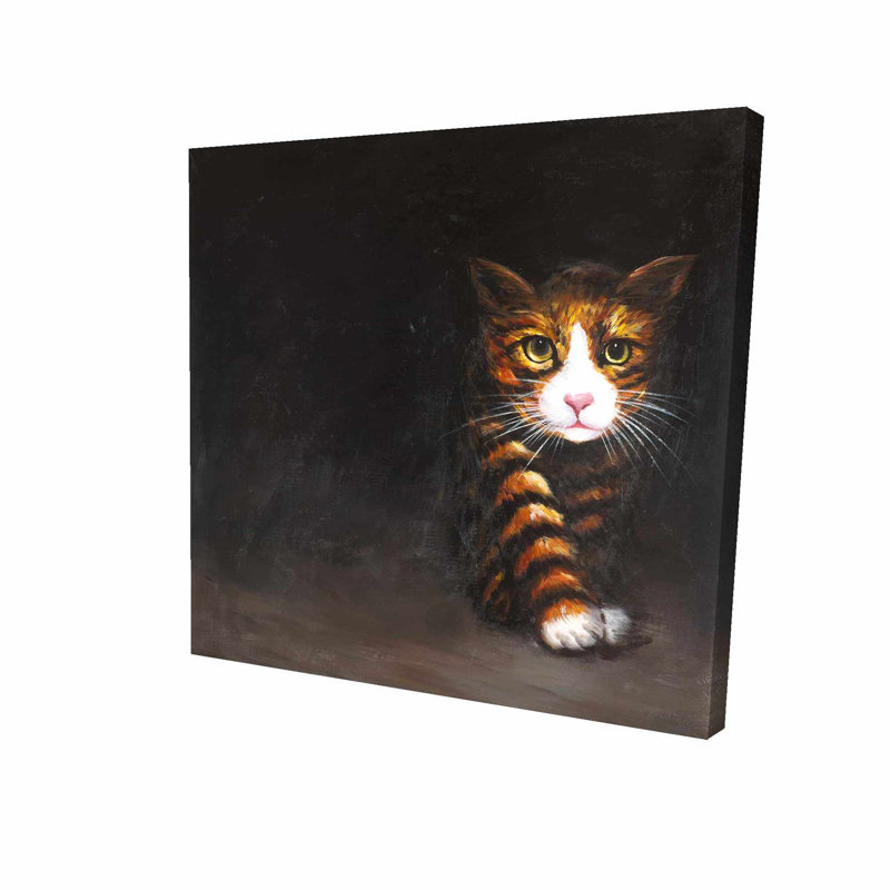 Discreet Cat Print On Canvas, 36" H x 36" W, Black Framed Canvas