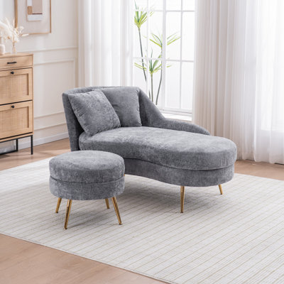 Upholstered Chaise Lounge Chair Indoor With Multi-functional Ottoman Chenille Chaise Lounge Fluffy Reading Chairs For Office Living Room Bedroom Relax by Everly Quinn