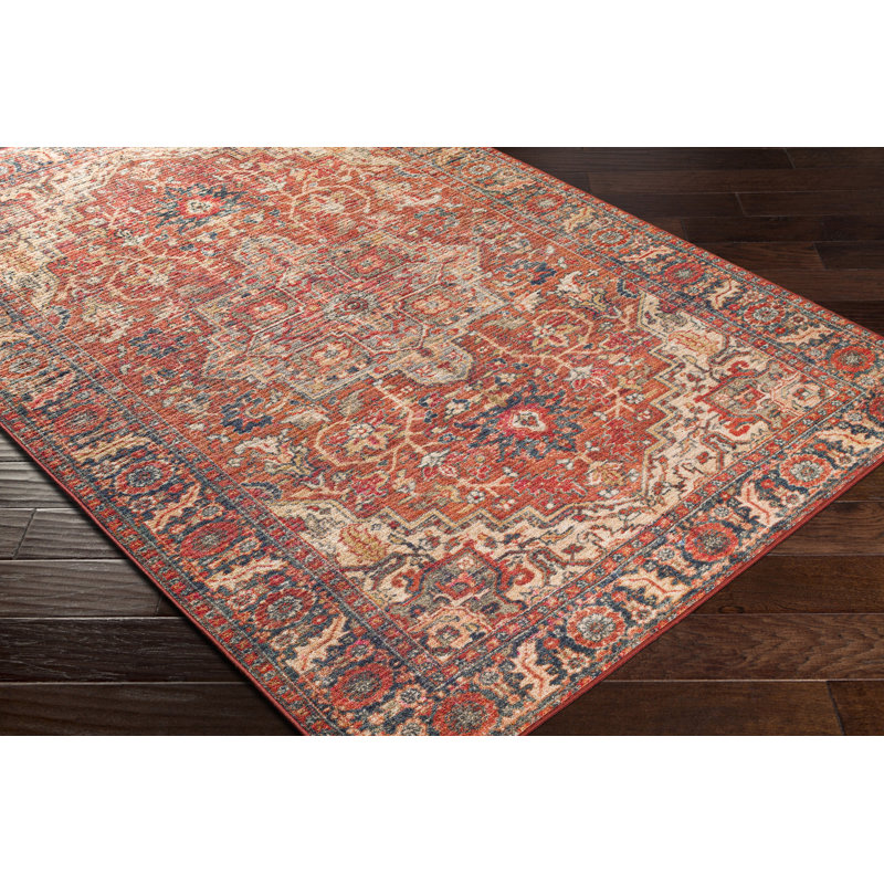 Tapis oriental rouge / rouge brique lavable à la machine Finessa, Rectangle 8 pi 10 po x 11 pi 9 po