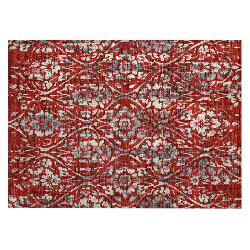 Maliana Washable Floral Indoor / Outdoor Rug, Rectangle 1'8" x 2'6"