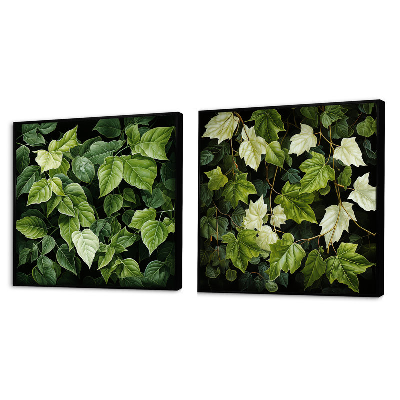 Auvent ivoire ivoire vert feuilles - ensemble de 2 feuilles carrées, Cadre flottant noir, H 16 po x l 33 po