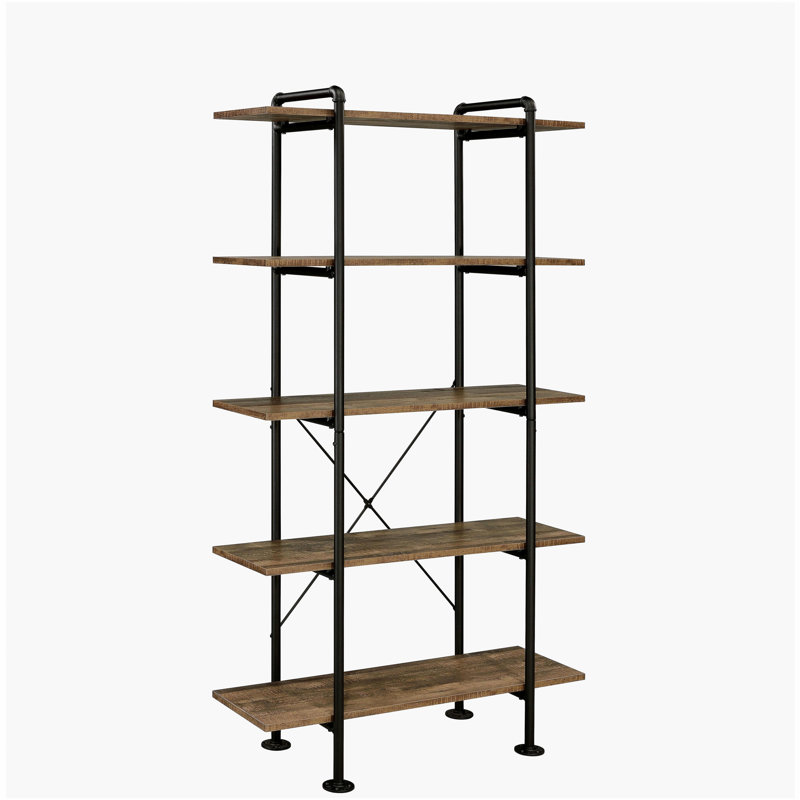 Country Oak Black 5-Shelf Bookshelf