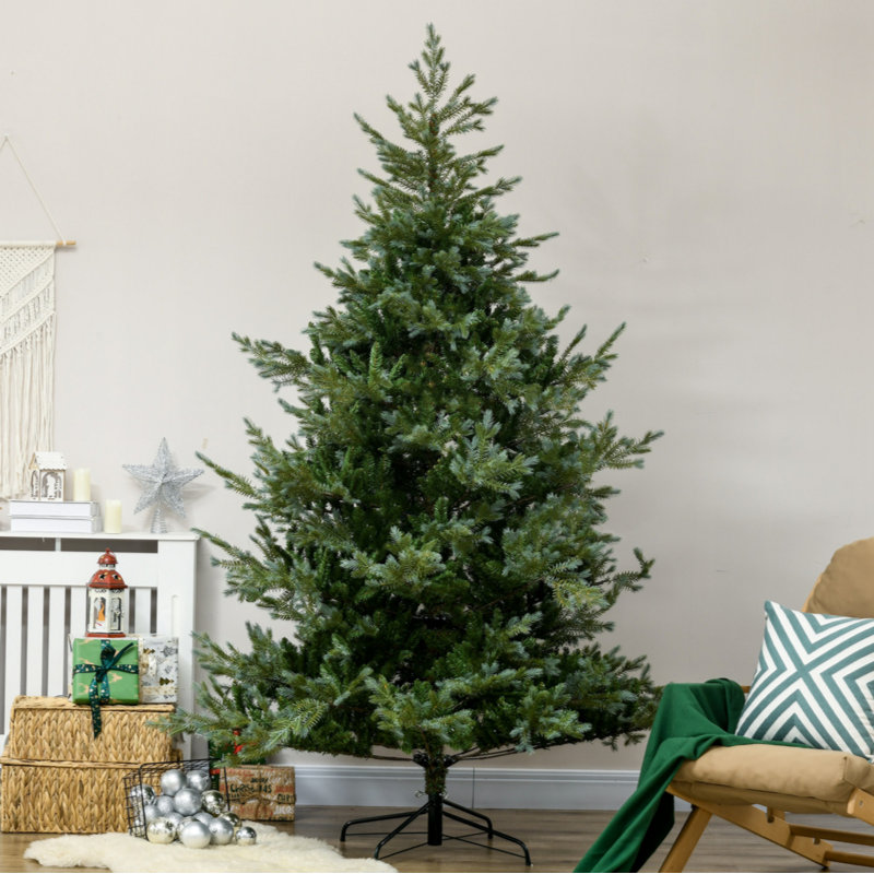 Arbre de Noël artificiel 7,5 pi avec 1288 branches, ouverture automatique, base en acier, forme large, branches faciles à façonner