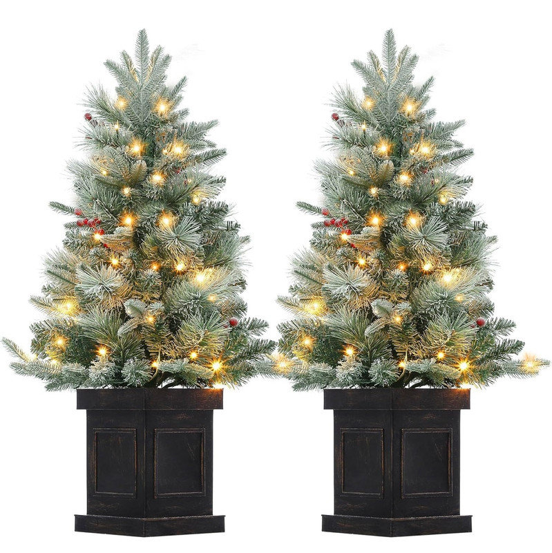 3 Ft Prelit Artificial Christmas Tress with 78 Warm White Lights, Brown Lamp Base, Snow Flocked Xmas Tree for Christmas, Bedroom, Window, Photography Decor