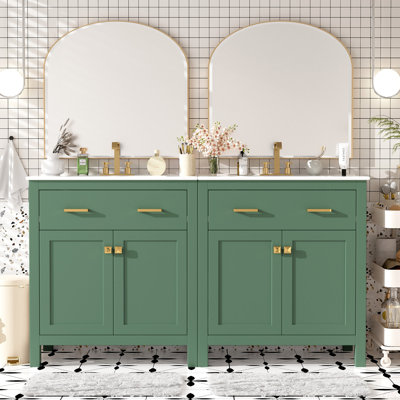 60" Modern Bathroom Vanity Set With Double Vanities (Separate), Double Ceramic Sinks, Adjustable Shelf, Soft Close Doors And Flip Drawer– Modern Bathroom Solution For Spacious Bathrooms