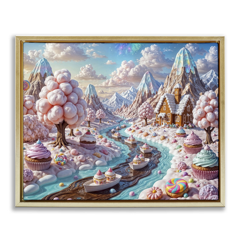 Cadre flottant fantaisiste de conception de bonbon, par Tabz Jones, Cadre flottant métallique doré, H 17 po x l 21 po