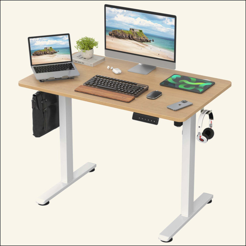 Bureau de travail électrique à hauteur réglable, H 47 po x l 40 po x P 24 po, White, Natural