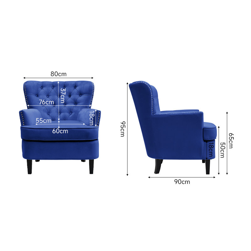 Epp Velvet Armchair with Footstool, Blue