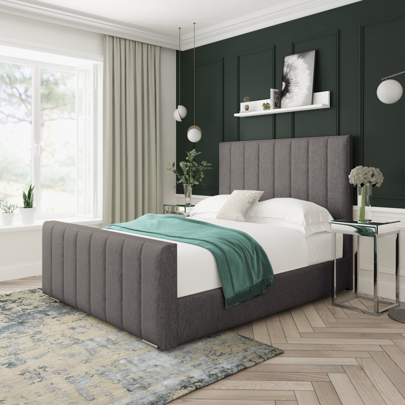 Luxury 8 Panel Chenille Wingback Bed Frame with Diamante Headboard, Small Double (4'), Silver