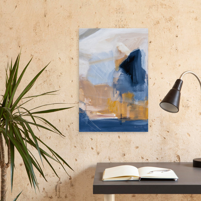 Riverbank Crop - abstrait bleu brun gris, H 24 po x l 16 po