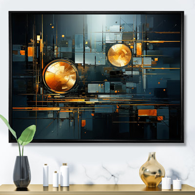 Collage abstrait sarcelle doré, reflets I - impression