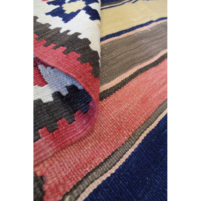 Tapis unique rouille / bleu / olive / blanc 4 pi 9 po x 13 pi Shrivan