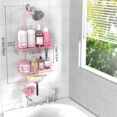 Shower Caddy Hanging Organizer,Bathroom Caddy Rack Shower Shelves for Shampoo Soap Towels,Pink