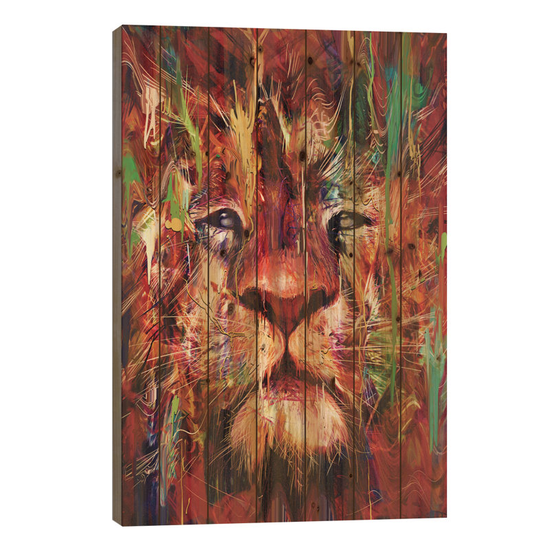« lion red », impression sur toile tendue, H 26 po x l 18 po x P 1,5 po, Toile tendue