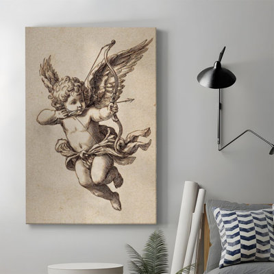 1pc Valentine's Day Framed Canvas Wall Art Prints Poster, Vintage Cupid Angel Art Posters Canvas Print Painting for Living Room Bedroom Office Bathroom Dorm Home Decor, Ready To Hang