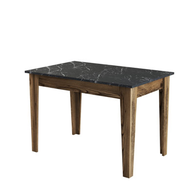 Elegant Kitchen Table, Walnut & Black, 43.3 x 29.5 x 29.5 inches | 100% Melamine Coated Particle Board, 0.7 inches Thick | Stylish Marble Concept, Durable Chipboard Legs, Ideal for Dining & Modern Interiors