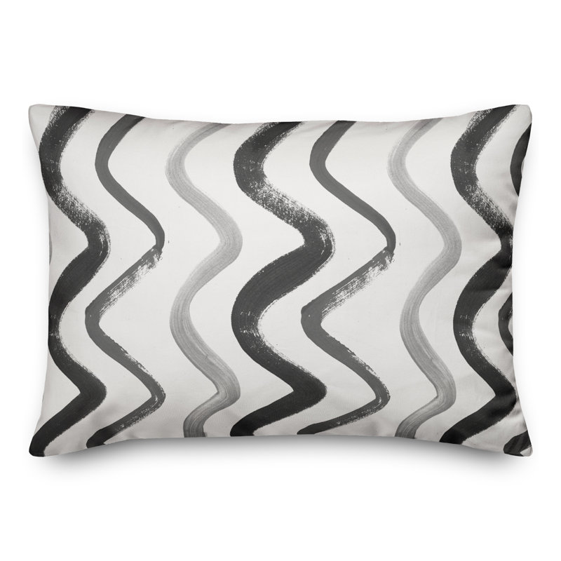 Coussin extérieur bleu et brun Squiggles, H 14 po x l 20 po, Noir / gris
