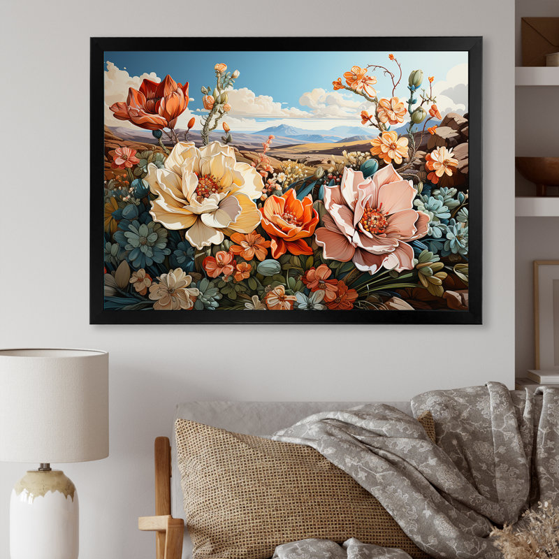 «Modern Cactus Country Charm» sur toile, Cadre simple noir, H 34 po x l 44 po x P 1,5 po